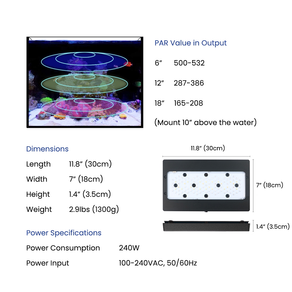 A8SE II Max And Blue 240W Full - Aquarium Marine Lights recension och pris